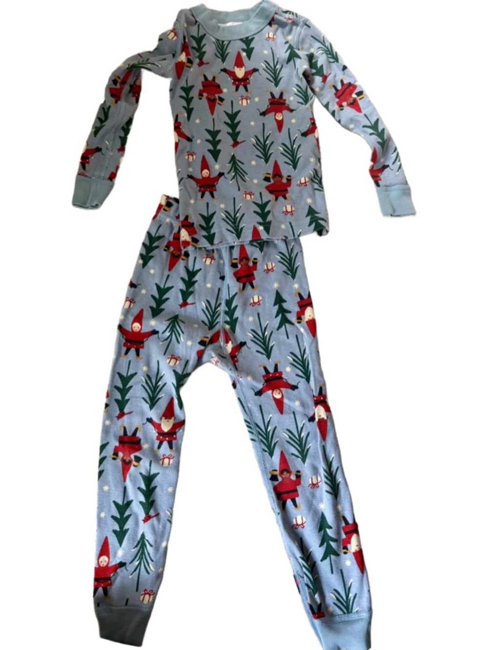Hanna Andersson Two-Piece Holiday Gnome Pajama Set - Light Blue & Red